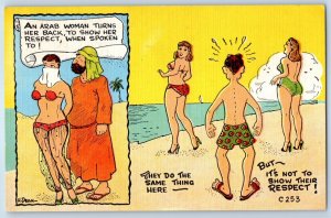 1952 Arab Woman Turns Her Back Beach Bathing Beauty Bradenton FL Posted Postcard