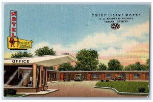 Urbana Illinois IL Postcard Chief Illini Motel Highway Exterior Building c1955