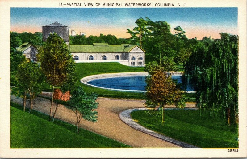 Vtg Columbia South Carolina SC View of Municipal Water Works 1930s Postcard