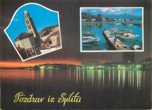 Postcard Croatia multi view pazdrav iz splita boat night view panoramic church