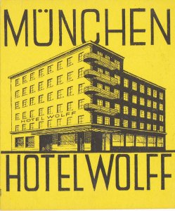 Germany Muenchen Hotel Wolff Vintage Luggage Label sk3773