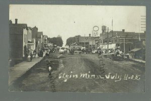 Elgin MINNESOTA RPPC 1908 PARADE 4TH of July MAIN STREET nr Rochester Plainview