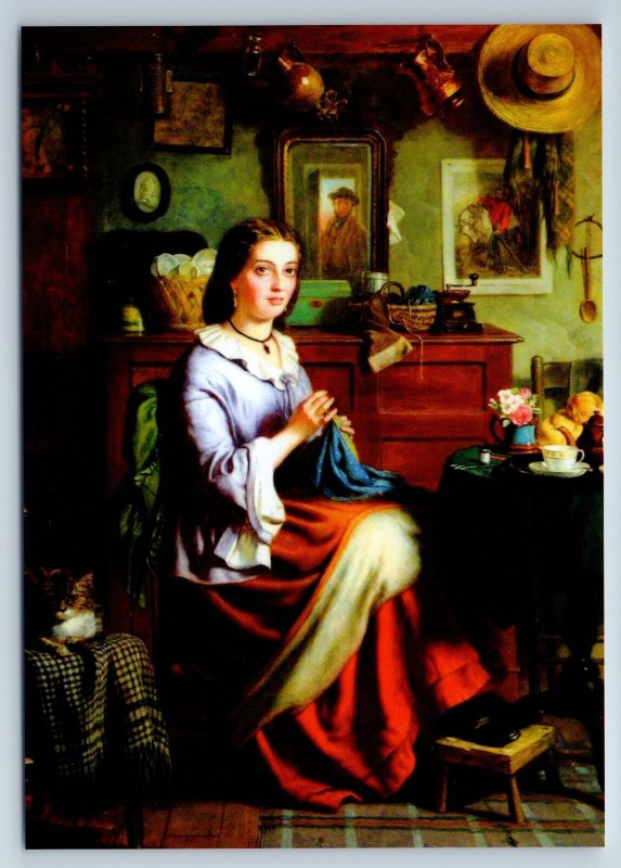 YOUNG WOMAN LADY sew near chest of drawers by Lassale New Postcard