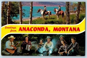 Anaconda Montana Postcard Greetings Multiview Banner Riding Horse Camping c1960