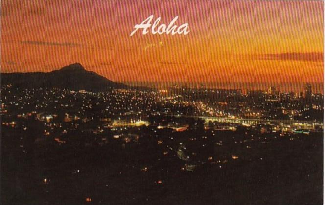 Hawaii Honolulu and Diamond Head At Sunset