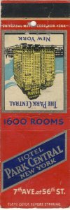 Early New York City, NY Match Cover, Hotel Park Central