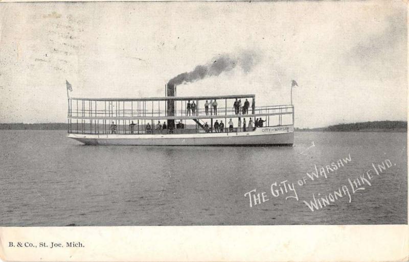 Winona Lake Indiana City Of Warsaw Steamship Antique Postcard K26635