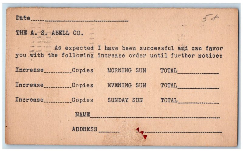 c1880's The A.S. Abell Co. Sun Square Baltimore Maryland MD Postal Card