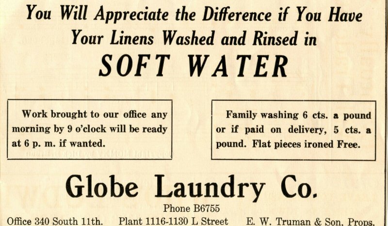 Globe Laundry Co. E. W. Truman & Son Props. Vintage Paper Advertisement