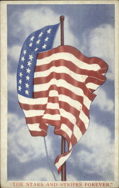 American Flag Waving - STARS AND STRIPES FOREVER c1915 Postcard