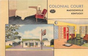 Kentucky Ky Postcard Linen MADISONVILLE Roadside COLONIAL COURT Interior 3View