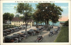 Dowagiac Mich MI Indian Lake Wiest's Resort Classic Cars Vintage Postcard