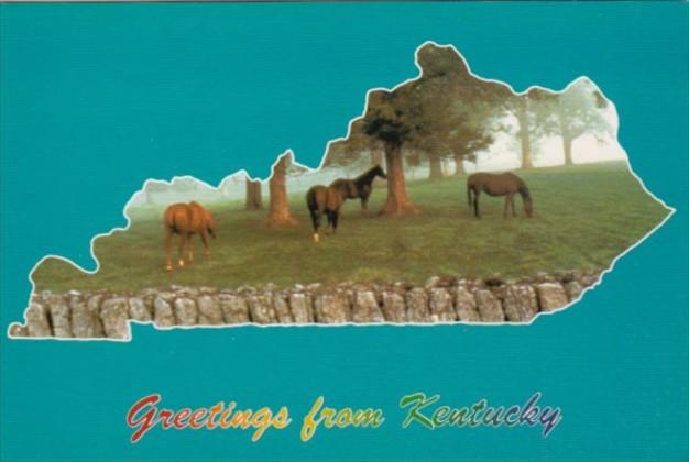 Greetings From Kentucky Map With Horses