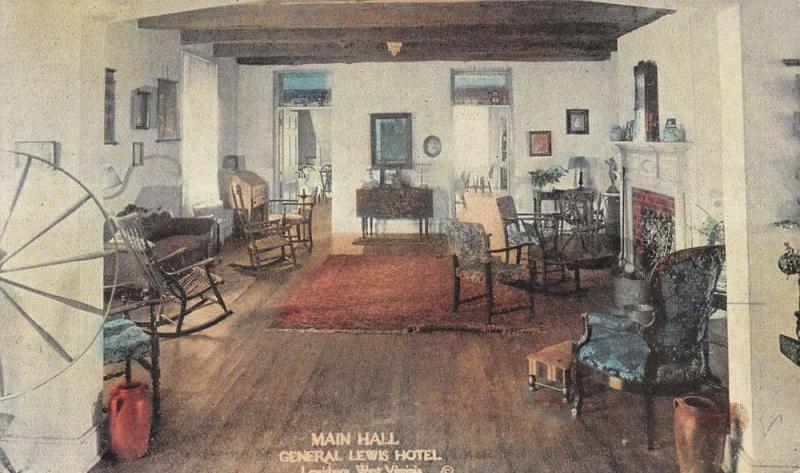 Lewisburg West Virginia General Lewis Hotel Main Hall Antique Postcard K19969