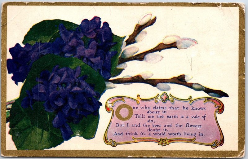 VINTAGE POSTCARD GOLD BORDER FLOWERS PROSE GREETINGS MAILED IDAHO 1910