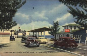 St. Petersburg Florida FL Bee Line Ferry Classic Cars Coca Cola Linen Postcard