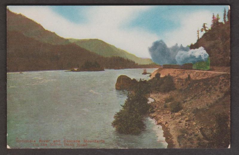 Train Passing The Columbia River & Cascade Mountains - North Bank Road - Unused