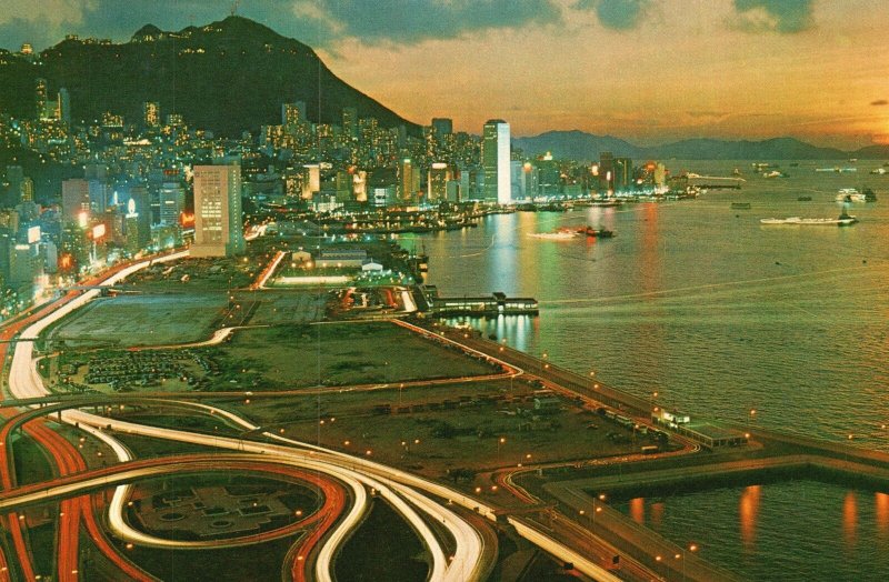 Vintage Postcard Beautiful Dusk Scene of Victoria Hong Kong China