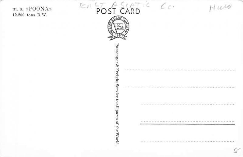 MS Poona East Asiatic Ship Unused 