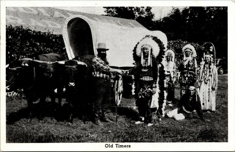 Native American Indians Headdress Wagon Postcard Pm Vintage Old Timers 