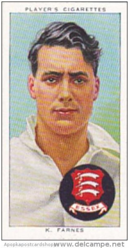 Player Cigarette Card Cricketers 1938 No 8 K Farnes Cambridge Essex & ...