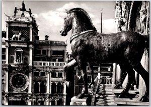 Venezia Torre dell Orologio Horse Sculpture Buildings Real Photo RPPC Postcard