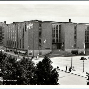 c1940s Stockholm Sweden Medborgarplatsen RPPC Postcard Civic Hall Cars Hollywood