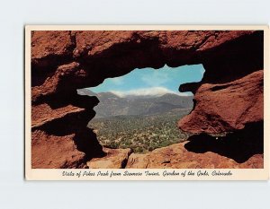 Postcard Vista of Pikes Peak from Siamese Twins, Garden of the Gods, Colorado