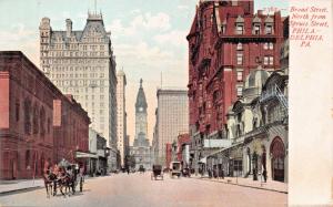 PHILADELPHIA PA~BROAD STREET NORTH FROM SPRUCE STREET POSTCARD 1900s