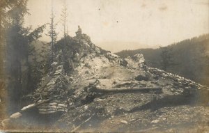 WWI Military sentry trenches real photo postcard 1917 to Szatmar Romania