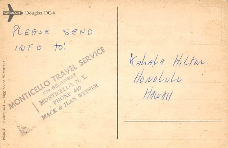 Swiss air Douglas DC â€“ 8 Airport Writing on Back 