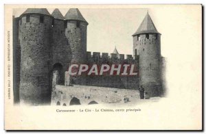 Old Postcard Carcassonne city Chateau main entrance