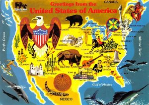 Greetings from The United States of America Map Unused 