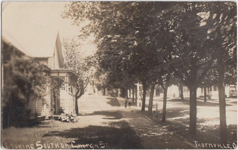 Ohio Real Photo RPPC Postcard 1909 THORNVILLE Church Street Homes Kids Perry Co 