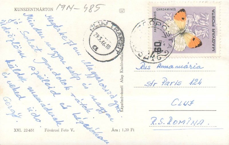 Hungary Kunszentmárton multi views postcard 1966 butterfly stamp 