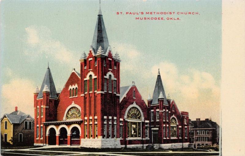 MUSKOGEE OKLAHOMA~ST PAUL'S METHODIST CHURCH POSTCARD 1910s