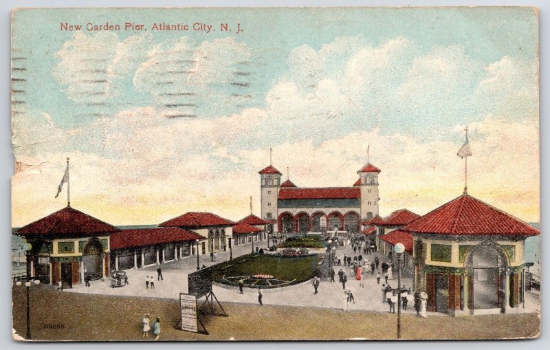 1914 New Garden Pier Atlantic City New Jersey NJ Grounds & Park Posted Postcard