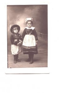 Real Photo, Children, Boy and Girl in Traditional Clothing,
