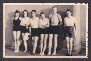 Vintage Postcard Germany RPPC Young girls and boy wearing sport oufit WWII