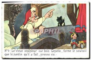 Old Postcard Fantasy Illustrator Walt Disney Pinocchio Gepetto