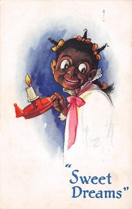 Sweet Dreams Cartoon of a Child Holding a Candle Blacks Postal Used, Date Unk...