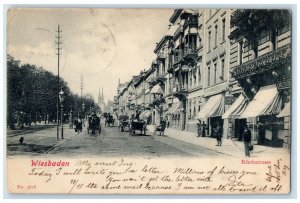 1912 Rhine Street Wiesbaden Germany Horse Carriage Antique Posted Postcard