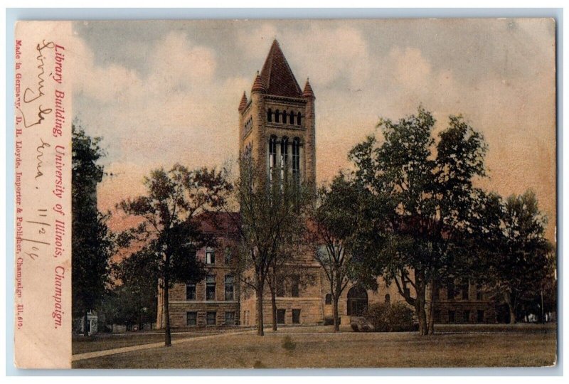Champaign Illinois IL Postcard Library Building University c1906 Vintage Antique