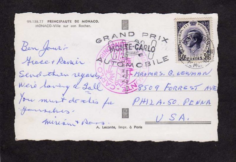 Principaute de Monaco Grand Prix Monte Carlo Race Car Racing Postmark Postcard