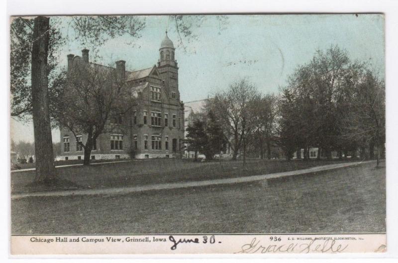 Chicago Hall Grinnell College Iowa 1909 postcard