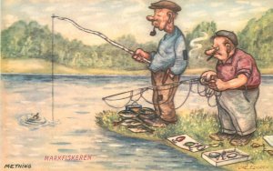 Postcard 1950s Norway Edgren Fishing Comic Humor artist 22-12857