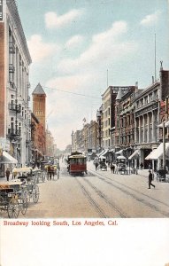 Broadway Looking South Streetcar Los Angeles California 1910c postcard