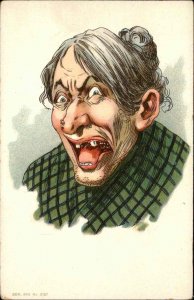 Misogyny Old Woman Mother-in-Law Cackly Teeth Wart on Nose c1910 Postcard