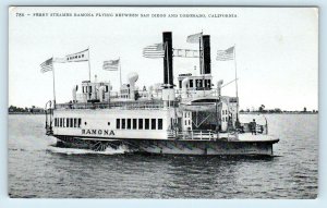 SAN DIEGO, CA ~ FERRY STEAMER RAMONA   c1910s  Mitchell  Postcard