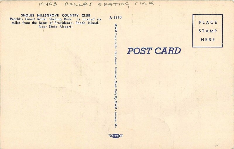 Postcard 1940s Rhode Island Hillsgrove Shoals Country Club linen RI24-2029